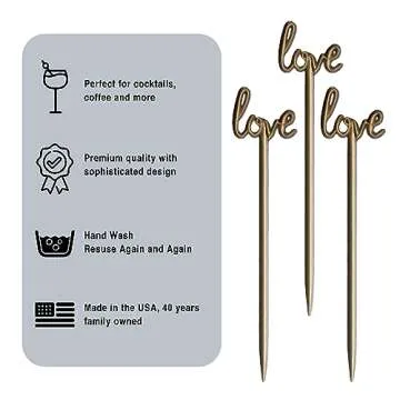 Coffee and Cocktail Stirrers, Reusable Plastic Drink Stirrer Sticks, 48 Swizzle Sticks, Use as a Cocktail Garnish or Cocktail Mixers, Wedding, 6 inch (LOVE Food Garnish)