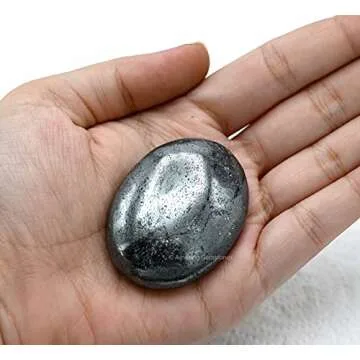 Hematite Crystals and Healing Stones - Large Palm Stone Crystals Piedra - Crystal for Good Luck, Balanced Positive Energy, Meditation - Unique Stocking Stuffers and Birthday Gifts for Women, Men