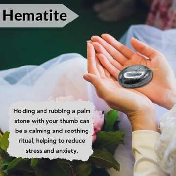 Hematite Crystals and Healing Stones - Large Palm Stone Crystals Piedra - Crystal for Good Luck, Balanced Positive Energy, Meditation - Unique Stocking Stuffers and Birthday Gifts for Women, Men