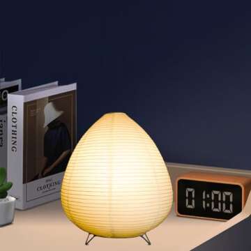 Bedside Table Lamp Paper and Chrome Standing Lamp Room Decoration Festival Lantern Light Nightstand Desk Lamp Bedroom Dresser Living Kids Room College Dorm Coffee (White, 12.6"x11.02"x11.02")