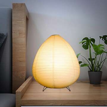 Bedside Table Lamp Paper and Chrome Standing Lamp Room Decoration Festival Lantern Light Nightstand Desk Lamp Bedroom Dresser Living Kids Room College Dorm Coffee (White, 12.6"x11.02"x11.02")