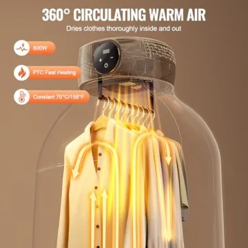 VEVOR Portable Clothes Dryer, Clothes Dryer with Dryer Bag, PTC Heating & LED Display, Foldable Mini Dryer with 5-H Timer for Apartments, Dorms, RVs, or Hotels, 600W, Beige
