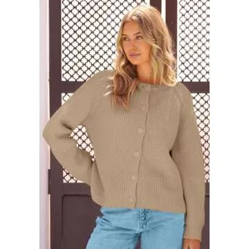 MEROKEETY Women's 2024 Long Sleeve Cardigan Sweater Crew Neck Button Ribbed Open Front Knit Outerwea...