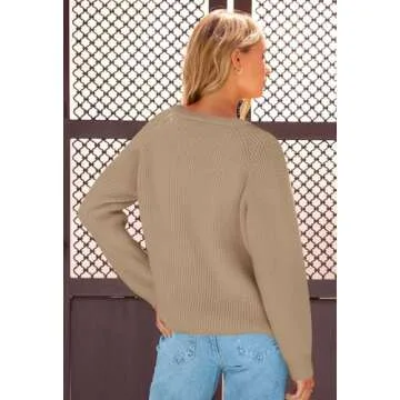 MEROKEETY Women's 2024 Long Sleeve Cardigan Sweater Crew Neck Button Ribbed Open Front Knit Outerwear, LightKhaki, L