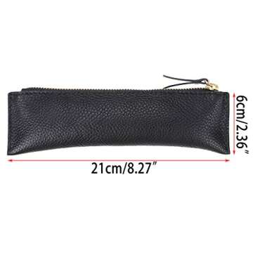 BTSKY Genuine Leather Pencil Case - Zippered Pen Case Stationery Bag Zipper Pouch Pencil Holder (New...