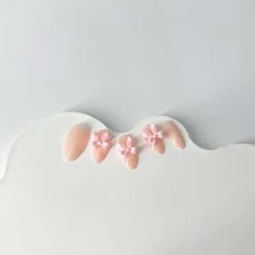 Cute Press on Nails with Bow Charm Designs Cute Pink Fake Nails Medium Almond Shaped Acrylic Nails Gloss False Nails Reusable Glue on Nails for Women Girls