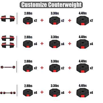 WATMAID Dumbbells Weights Set Adjustable Weight to 44Lbs, Free Weight Sets with Connecting Rods, Use...