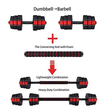 WATMAID Dumbbells Weights Set Adjustable Weight to 44Lbs, Free Weight Sets with Connecting Rods, Used as Barbell Set Gym Exercise Home Training, Fitness Dumbbell Set with Different Weights