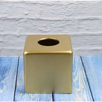 Hymmah Matte Gold Square Tissue Box Cover for Home Decor