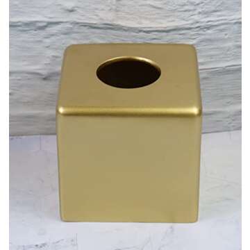 Hymmah Matte Gold Square Tissue Box Cover for Home Decor