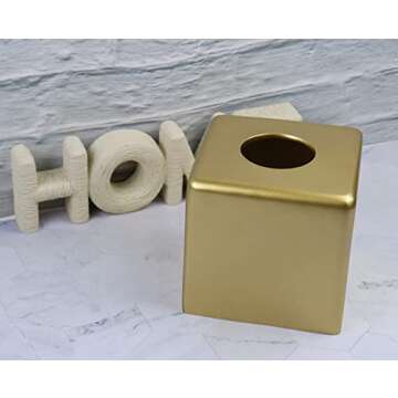Hymmah Matte Gold Square Tissue Box Cover for Home Decor