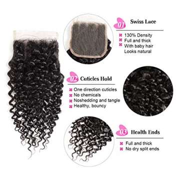 WENYU 100% Brazilian Virgin Kinky Curly Hair Bundles with Closure