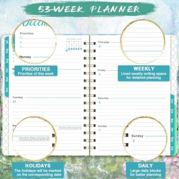 Makapoo Planner 2024-2025 - Academic Planner 2024-2025, Weekly and Monthly Planner 2024-2025, July 2024 - June 2025, 6.4" x 8.5" - Oil Painting