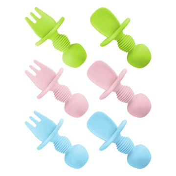 6 Pcs Silicone Baby Spoons First Stage and Fork, Toddler Utensils for Led Weaning, Chewable for Self...