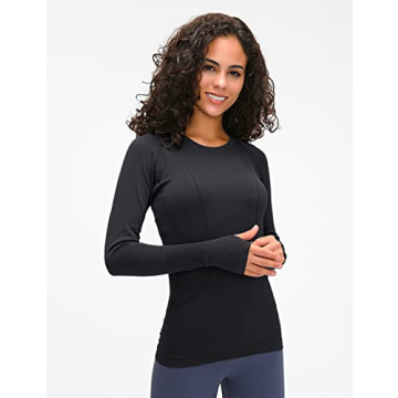 LUYAA Women's Fitted Long Sleeve Workout Top - Black