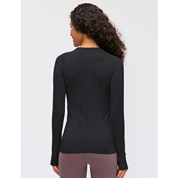 LUYAA Women's Fitted Long Sleeve Workout Top - Black