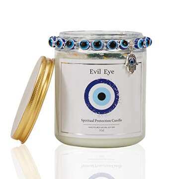 Evil Eye Candle - Evil Eye Decor, Evil Eye Spiritual Protection Candle with Crystals Inside, Healing...