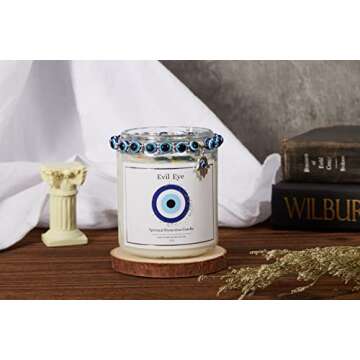 Evil Eye Candle - Evil Eye Decor, Evil Eye Spiritual Protection Candle with Crystals Inside, Healing Crystals Candle, Lavender Scented Candle for Relaxing,Chakra,Luck,Healing,Good Energy