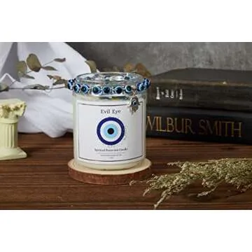 Evil Eye Candle - Evil Eye Decor, Evil Eye Spiritual Protection Candle with Crystals Inside, Healing Crystals Candle, Lavender Scented Candle for Relaxing,Chakra,Luck,Healing,Good Energy