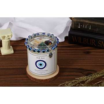 Evil Eye Candle - Evil Eye Decor, Evil Eye Spiritual Protection Candle with Crystals Inside, Healing Crystals Candle, Lavender Scented Candle for Relaxing,Chakra,Luck,Healing,Good Energy