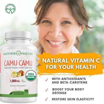Organic Vitamin C from Camu Camu Capsules 1,000mg, Packed with Natural VIT C, Raw Antioxidants - Immune Support Supplement & Anti-Aging for Skin - Powder Organic, Vegan, Non-GMO (120 Count)