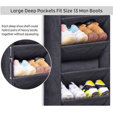 SLEEPING LAMB Over The Door Shoe Organizer for Closet with Large Deep Pockets, Narrow Shoe Rack for Door Hanging Boots Storage, Black