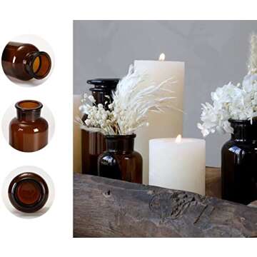 2 Pieces Amber Glass Vases. 7.9x4 in Apothecary Jars. Decorative Bottles, 2 L for Flower, Vintage Me...