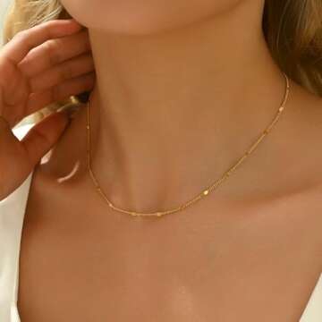Mauzew Dainty Gold Chain Necklace for Women Simple Sparkle Dotted Chain Link Necklace Delicate Thin ...