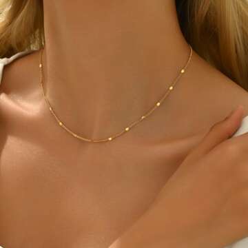 Mauzew Dainty Gold Chain Necklace for Women Simple Sparkle Dotted Chain Link Necklace Delicate Thin Chain Necklaces Layering Choker Minimalist Everyday Jewelry