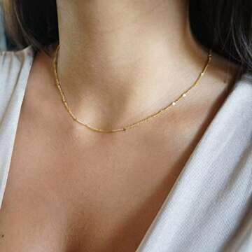 Mauzew Dainty Gold Chain Necklace for Women Simple Sparkle Dotted Chain Link Necklace Delicate Thin Chain Necklaces Layering Choker Minimalist Everyday Jewelry
