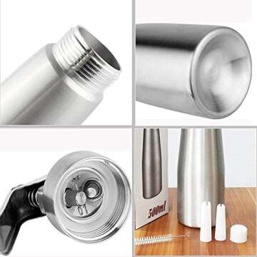Sivaphe Manual Whipped Cream Dispenser - 500ML Aluminum Cream Whipper for Homemade Gourmet Desserts