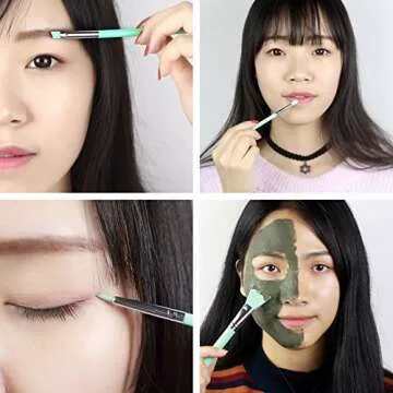 LORMAY 9Pcs Silicone Makeup Brush Set. Applicators for Facial Mask, Eyeliner, Eyebrow, Eye Shadow and Lip Makeup, and UV Epoxy Resin Craft Kit (Mint Green)