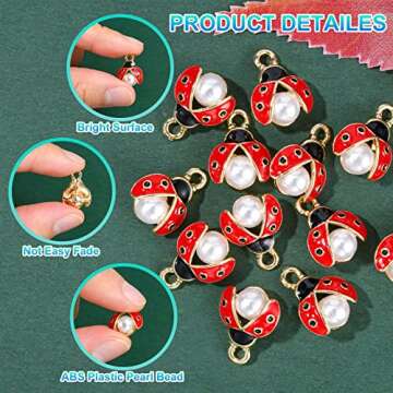 LiQunSweet 100 Pcs Enamel Ladybug Charms Mini Flying Animal Ladybirds Beetle Insect Charm with Faux ...