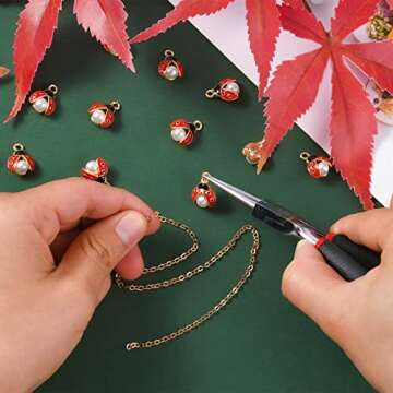 LiQunSweet 100 Pcs Enamel Ladybug Charms Mini Flying Animal Ladybirds Beetle Insect Charm with Faux Pearl Bulk for Jewelry Making DIY Findings