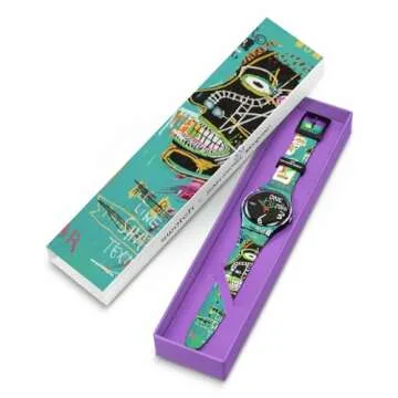 Swatch Ishtar by Jean-Michel Basquiat Quartz Watch, Blue