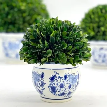 Galt International 7" Boxwood Ball in Blue & White Pot
