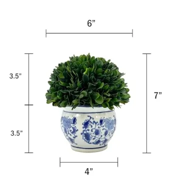 Galt International 7" Boxwood Ball in Blue & White Pot