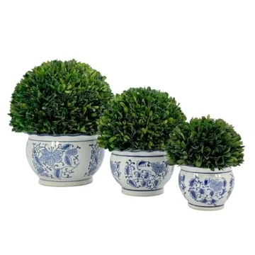 Galt International 7" Boxwood Ball in Blue & White Pot