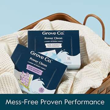 Grove Co. Laundry Detergent Sheets, Power Clean Dissolving Washer Sheets (2 Pack - 64 Loads) Tough Stain Remover, 100% Natural Lavender Blossom & Thyme Fragrance