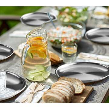 Reusable Brushed Metal 18/8 Dinner Plates- Vintage Quality 304 Stainless Steel Silver Color Heavy Duty Kitchenware Round Metal 9 Inch Plates | Dishwasher Safe | BPA Free| Use for BBQ Steak (2 Pack)