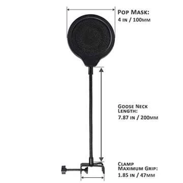MV7 Microphone Pop Filter Mask Shield For Shure MV7 Mic, 4 Inch 3 Layers Windscreen with Flexible 360°Gooseneck Clip by SUNMON