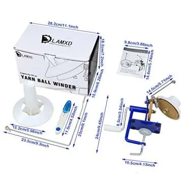 LAMXD Needlecraft Large Jumbo Metal Yarn/Wool/String/Fiber Ball Winder Hand Operated,10-Ounce,with Thread Cutter Scissors, Blue and White
