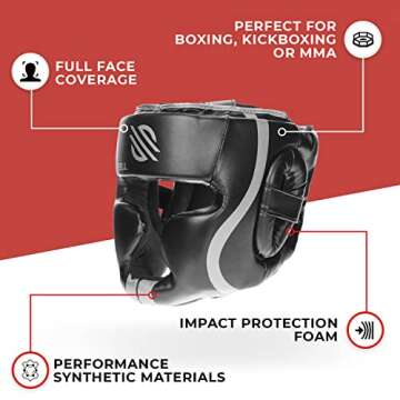 Sanabul Essential Boxing Headgear for Men & Women, Muay Thai MMA Headgear with Protective Padding, Full Face Coverage for Sparring Training, Blue, S/M