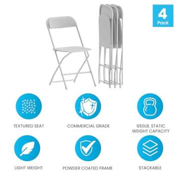 Flash Furniture Hercules Series Plastic Folding Chair - White - 4 Pack 650LB Weight Capacity Comfortable Event Chair-Lightweight Folding Chair
