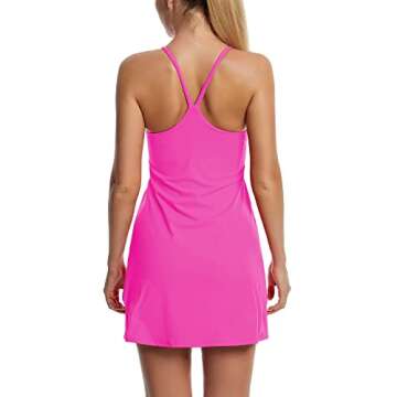 Women's Tennis Dress, Workout Golf Dress Built-in with Bra & Shorts Pocket Sleeveless Athletic Dresses Sonic Pink Large