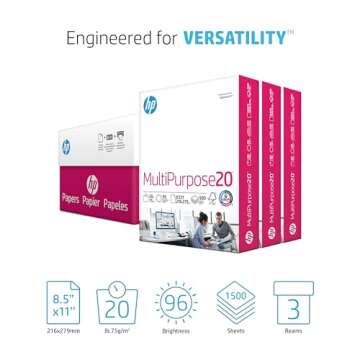HP Printer Paper | 8.5 x 11 Paper | MultiPurpose 20 lb | 3 Ream Case - 1500 Sheets | 96 Bright | Mad...