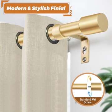 TONIAL Curtain Rod 32 to 43 Inch(2.6 to 3.6 ft), Adjustable Splicing Window Curtain Rods, 3/4 Drapery Rods for Windows, Decorative Single Rod with Modern Cap Finial, Antique Gold
