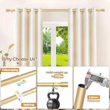 TONIAL Curtain Rod 32 to 43 Inch(2.6 to 3.6 ft), Adjustable Splicing Window Curtain Rods, 3/4 Drapery Rods for Windows, Decorative Single Rod with Modern Cap Finial, Antique Gold