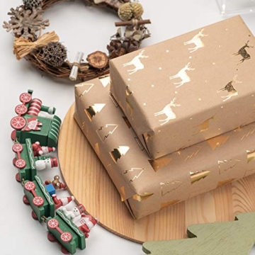 RUSPEPA Kraft Wrapping Paper - Christmas Tree & Reindeer Designs