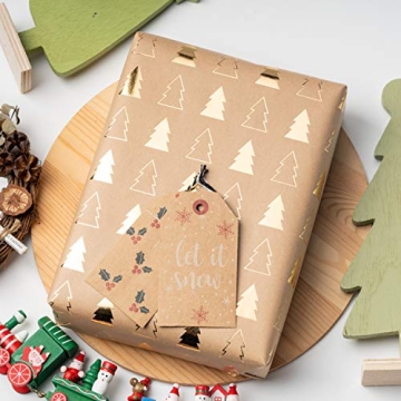 RUSPEPA Kraft Wrapping Paper - Christmas Tree & Reindeer Designs